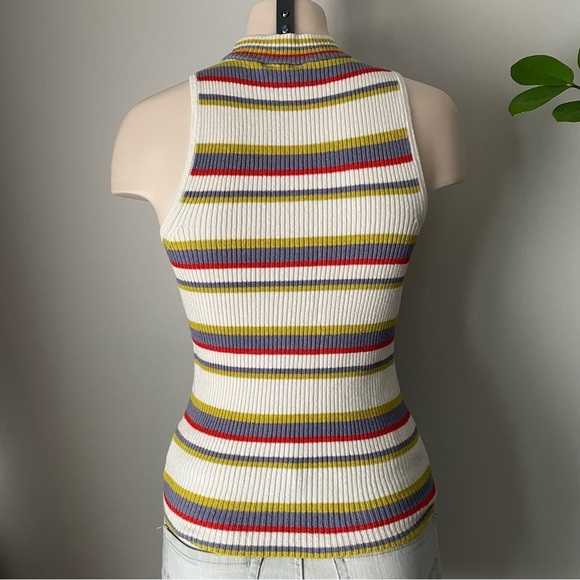 Moth Linen Blend Sleeveless High Neck Sweater Striped Size Small ANTHRO - Picture 2 of 7